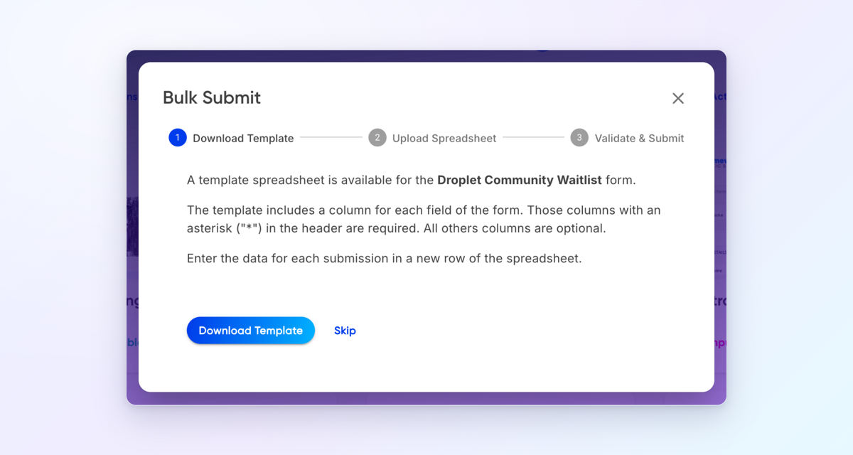 The Bulk Submit assistant on the Download Template step
