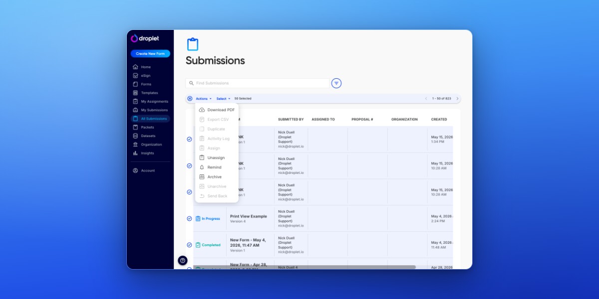 Take actions on submissions